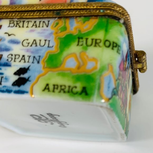 VTG Agiftcorp Boston Trinket Box Clipper Ship 2" Map of World Gold Tone Flower - Picture 10 of 16